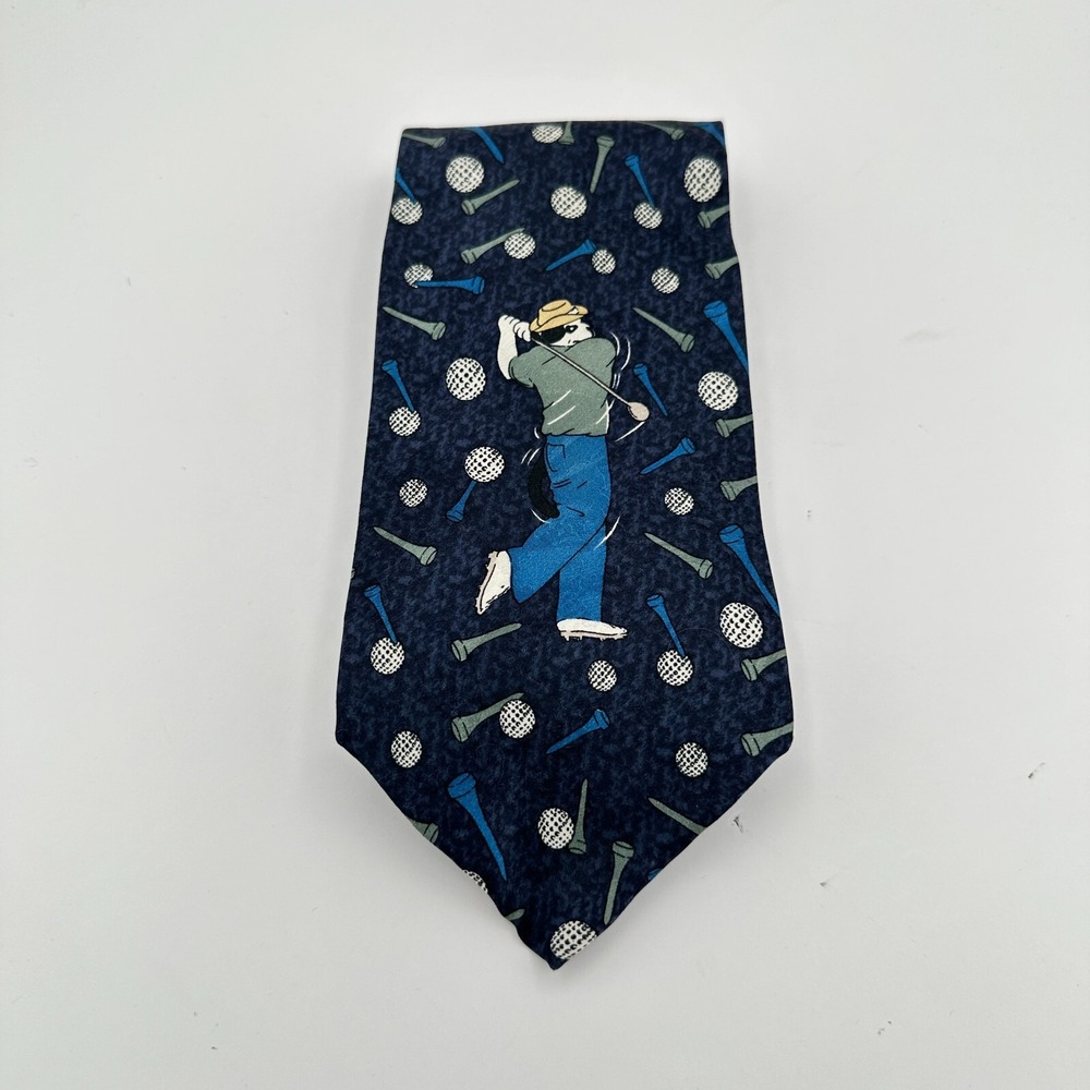 Big Dogs Pointed Necktie Blue One Size Silk Golf Church Streetwear Birthday Gift
